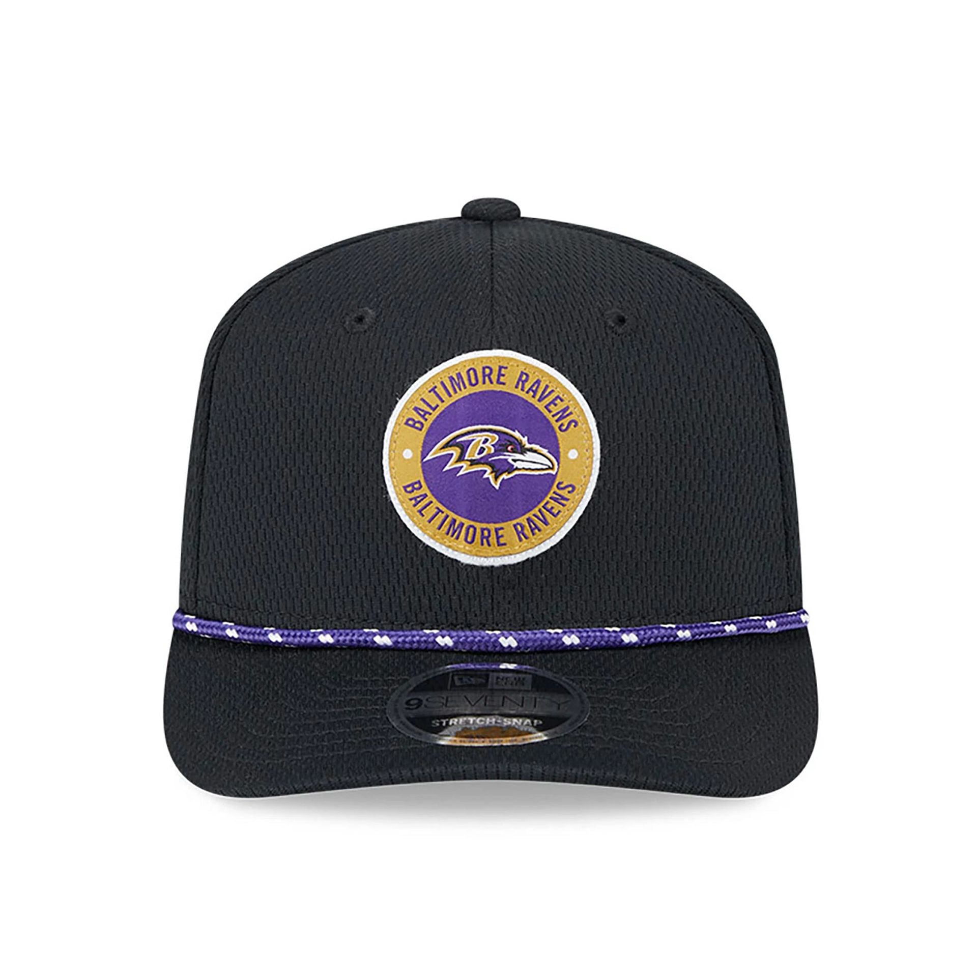 This is a Baltimore Ravens NFL Sideline 2024 Black 9SEVENTY Stretch Snap Cap 2