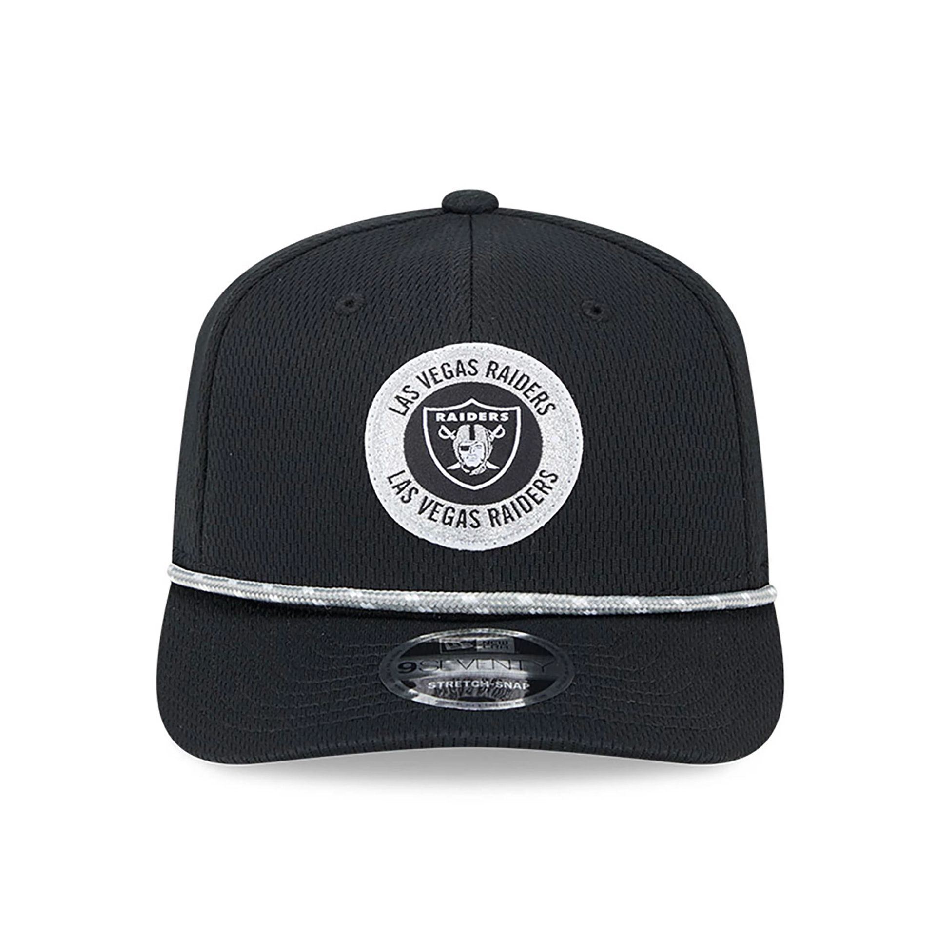 This is a Las Vegas Raiders NFL Sideline 2024 Black 9SEVENTY Stretch Snap Cap 2