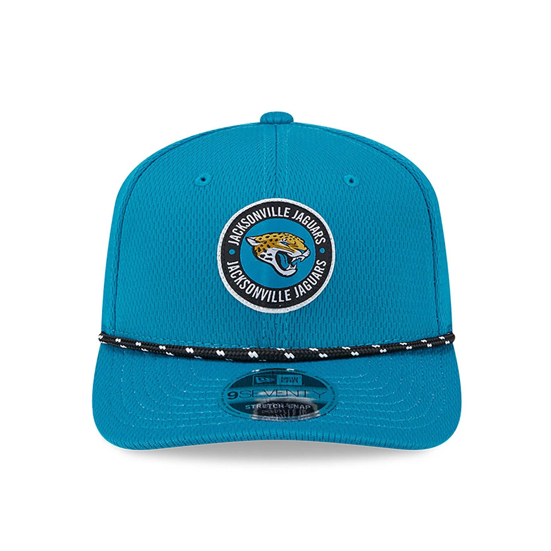 This is a Jacksonville Jaguars NFL Sideline 2024 Turquoise 9SEVENTY Stretch Snap Cap 2