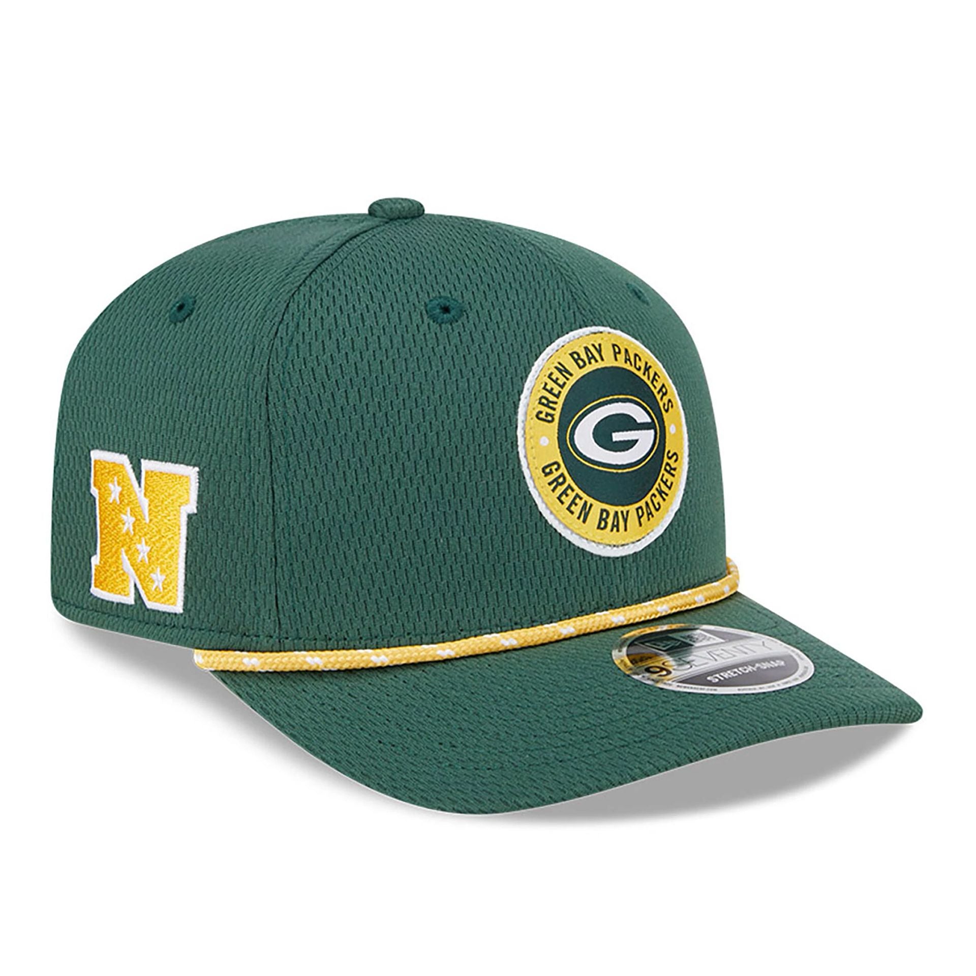 This is a Green Bay Packers NFL Sideline 2024 Dark Green 9SEVENTY Stretch Snap Cap 1