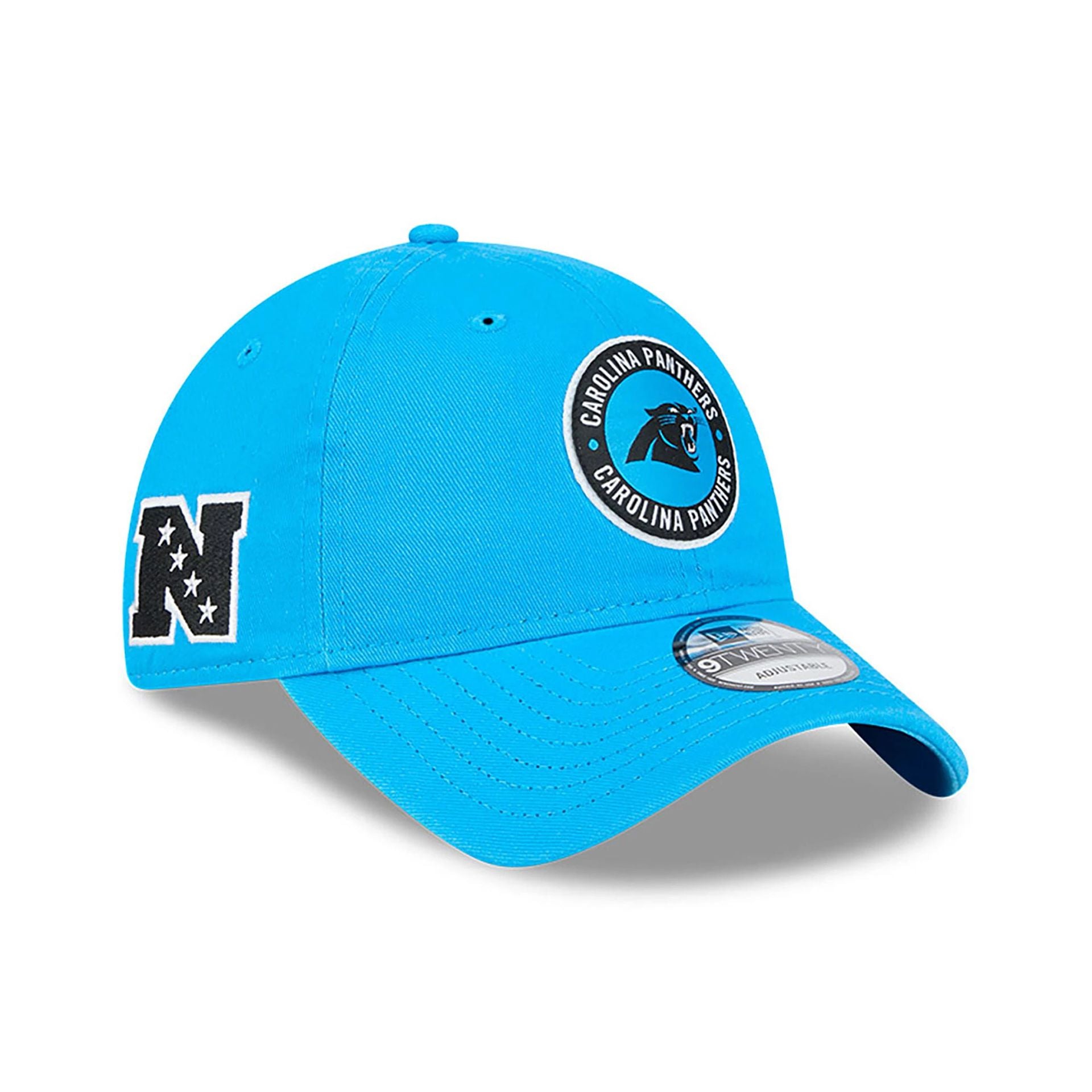 This is a Carolina Panthers NFL Sideline 2024 Blue 9TWENTY Adjustable Cap 1