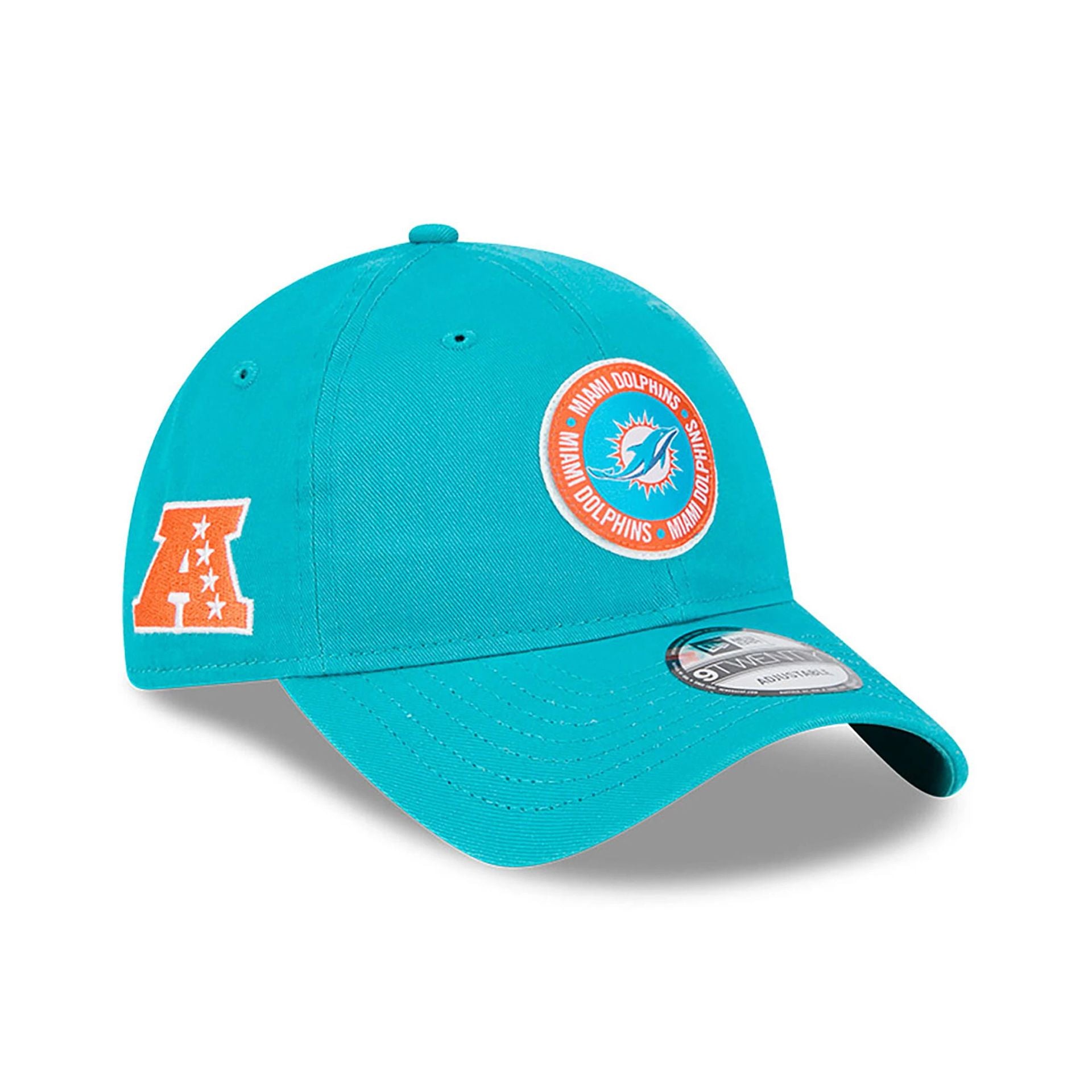 This is a Miami Dolphins NFL Sideline 2024 Turquoise 9TWENTY Adjustable Cap 1