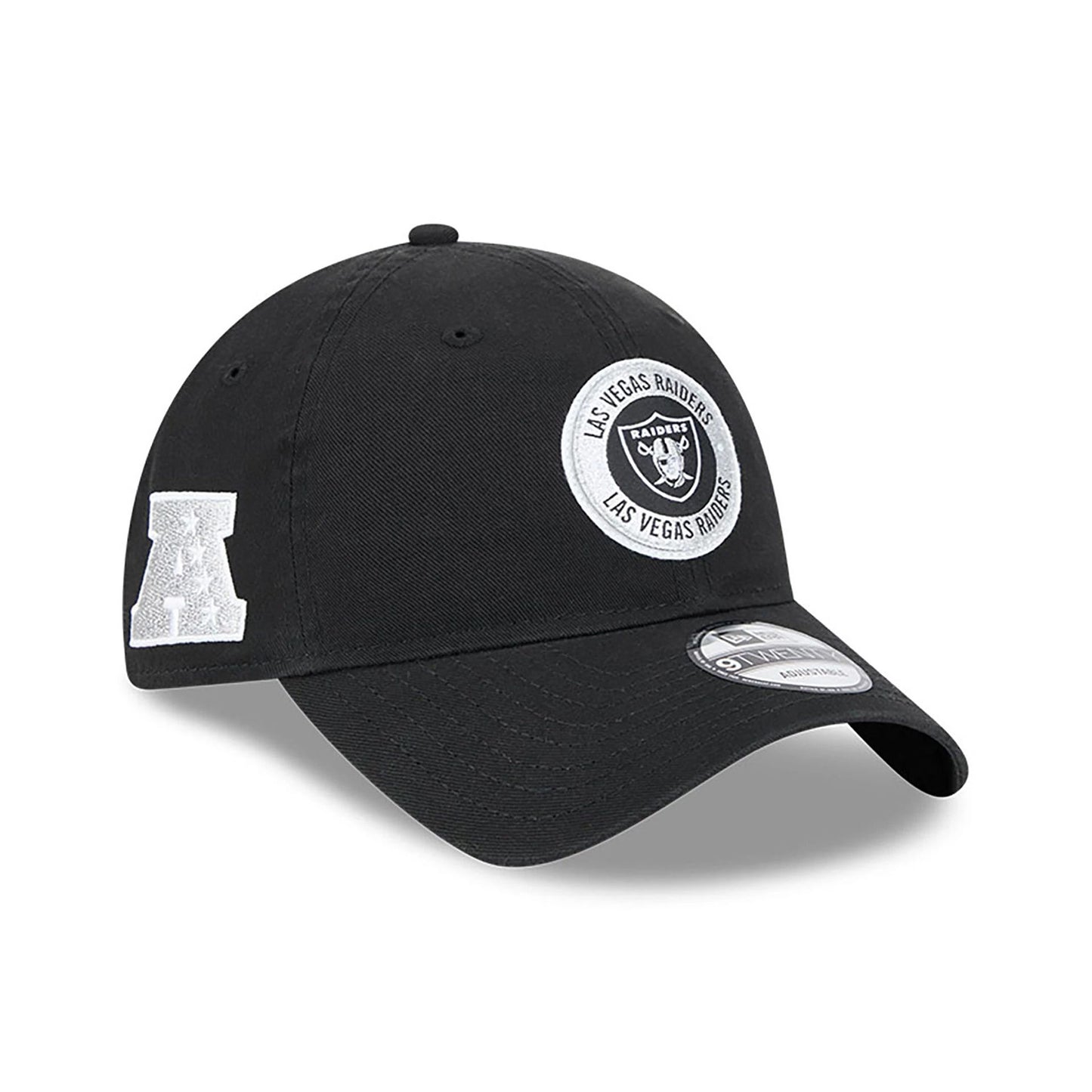 This is a Las Vegas Raiders NFL Sideline 2024 Black 9TWENTY Adjustable Cap 1