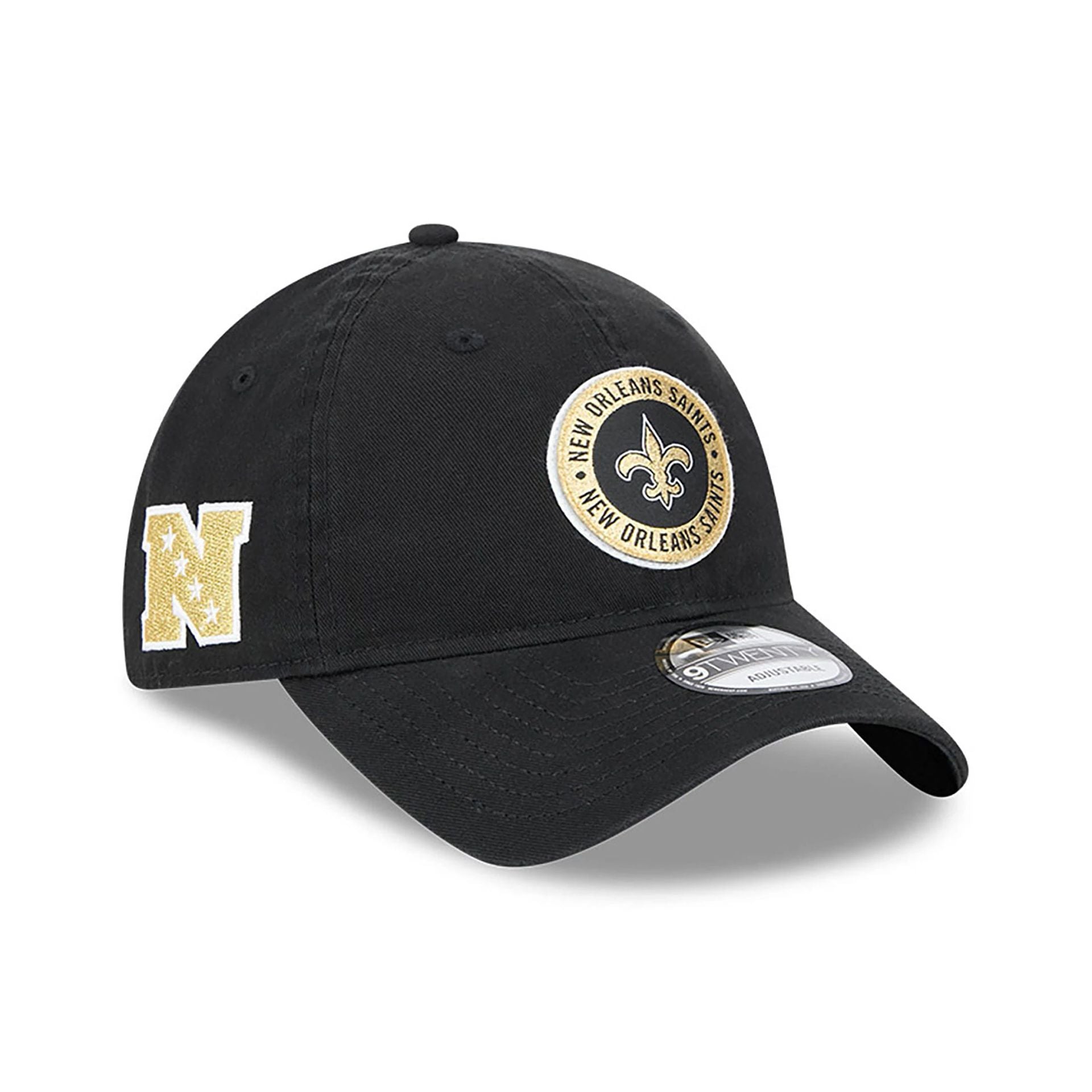 This is a New Orleans Saints NFL Sideline 2024 Black 9TWENTY Adjustable Cap 1