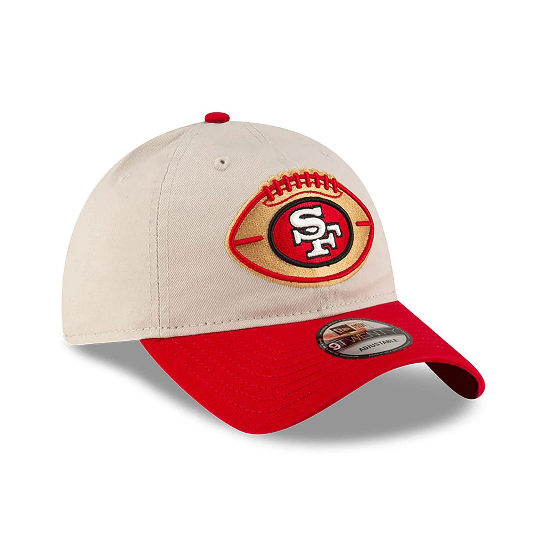 This is a San Francisco 49ers NFL Sideline 2024 Historic Beige 9TWENTY Adjustable Cap 3