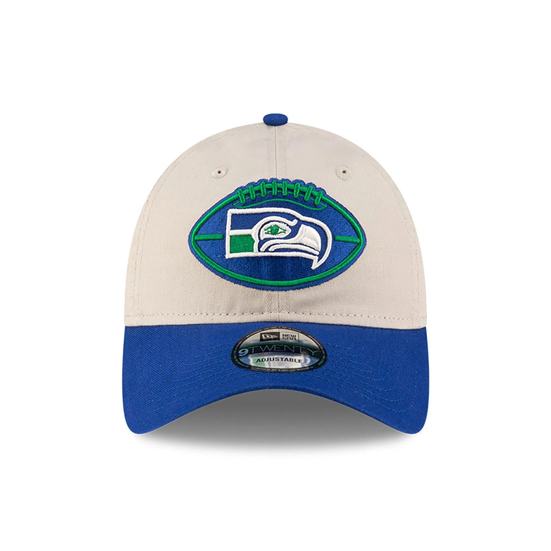 This is a Seattle Seahawks NFL Sideline 2024 Historic Beige 9TWENTY Adjustable Cap 2