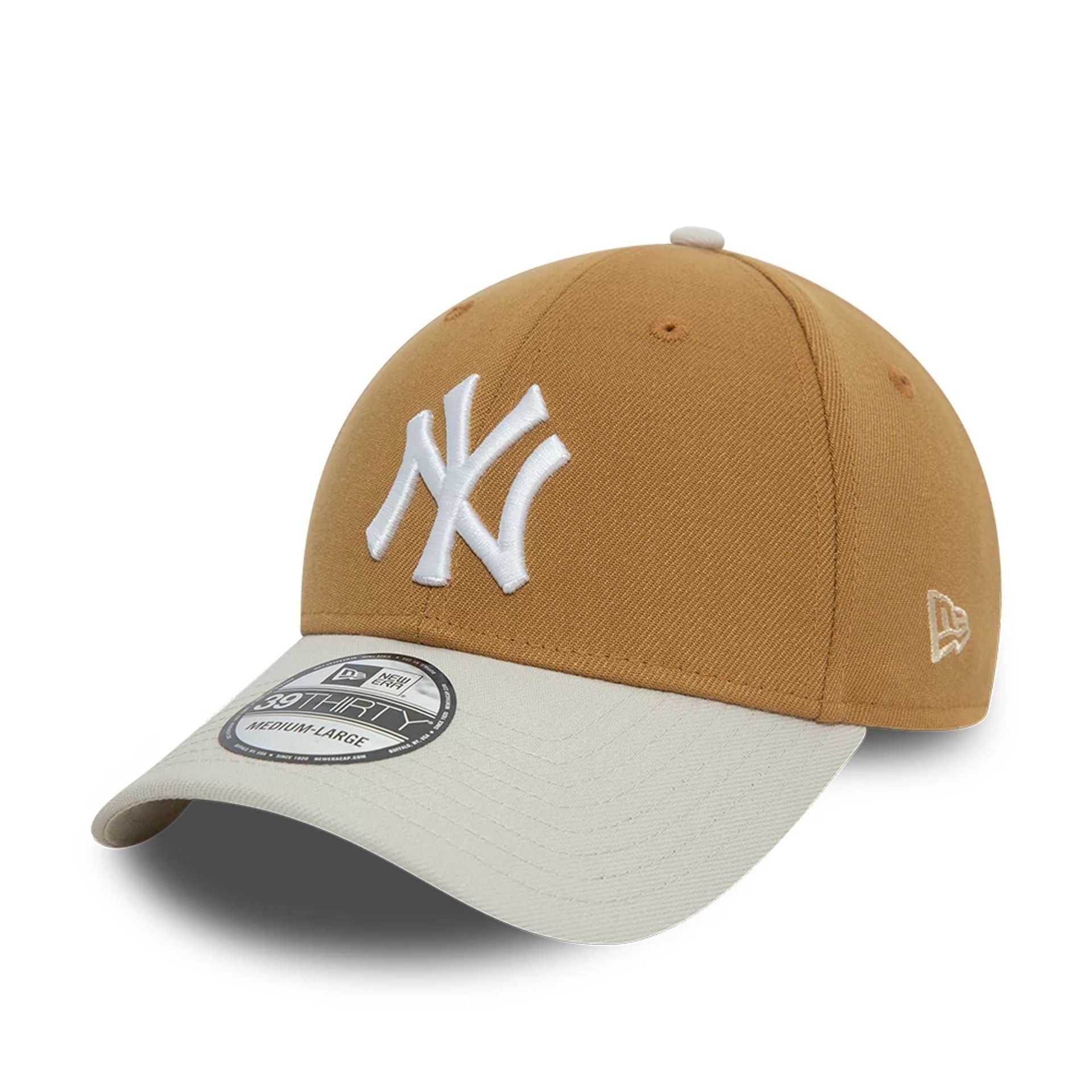 This is a New York Yankees Neutral World Series Beige 39THIRTY Stretch Fit Cap 1