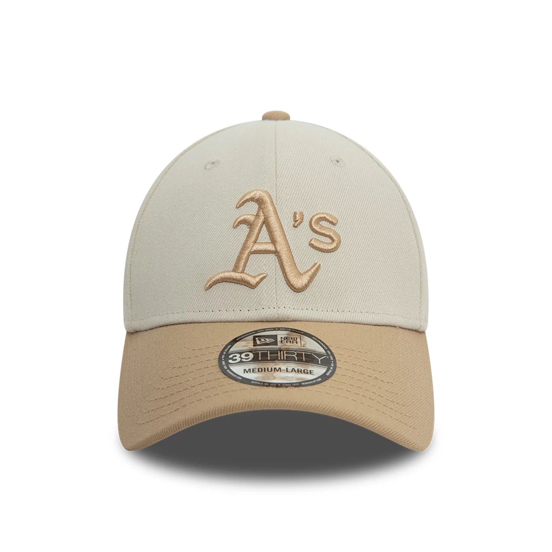 This is a Oakland Athletics Neutral World Series Light Beige 39THIRTY Stretch Fit Cap 2