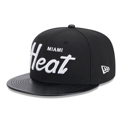 This is a Miami Heat Faux Leather Visor Black 9FIFTY Snapback Cap 4