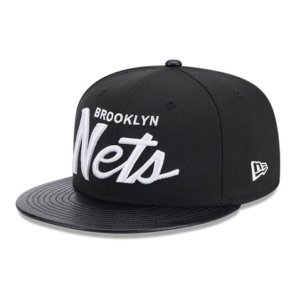 This is a Brooklyn Nets Faux Leather Visor Black 9FIFTY Snapback Cap 4