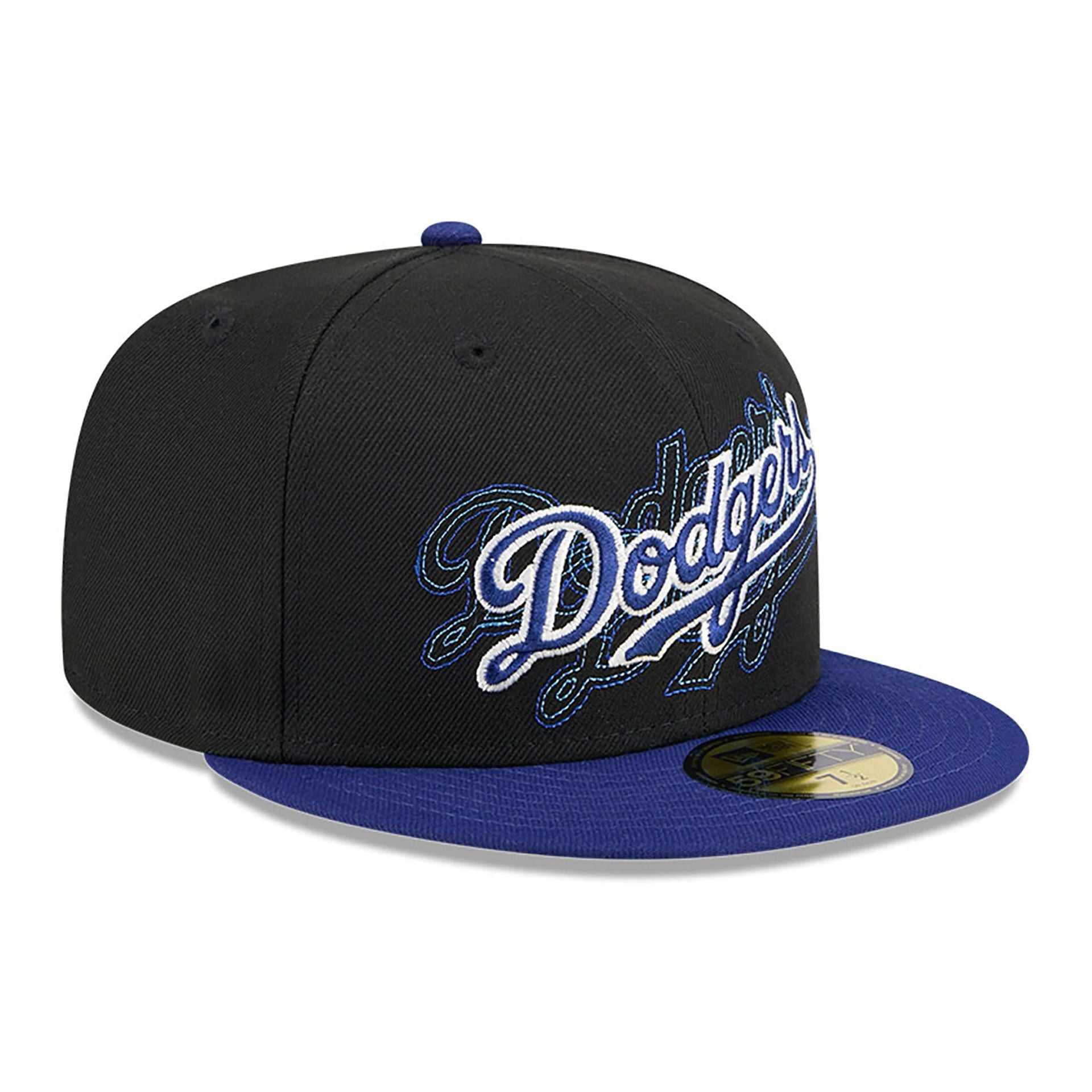 This is a LA Dodgers Shadow Stitch Black 59FIFTY Fitted Cap 1