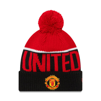 This is a Manchester United FC Sport Black Bobble Knit Beanie Hat 1