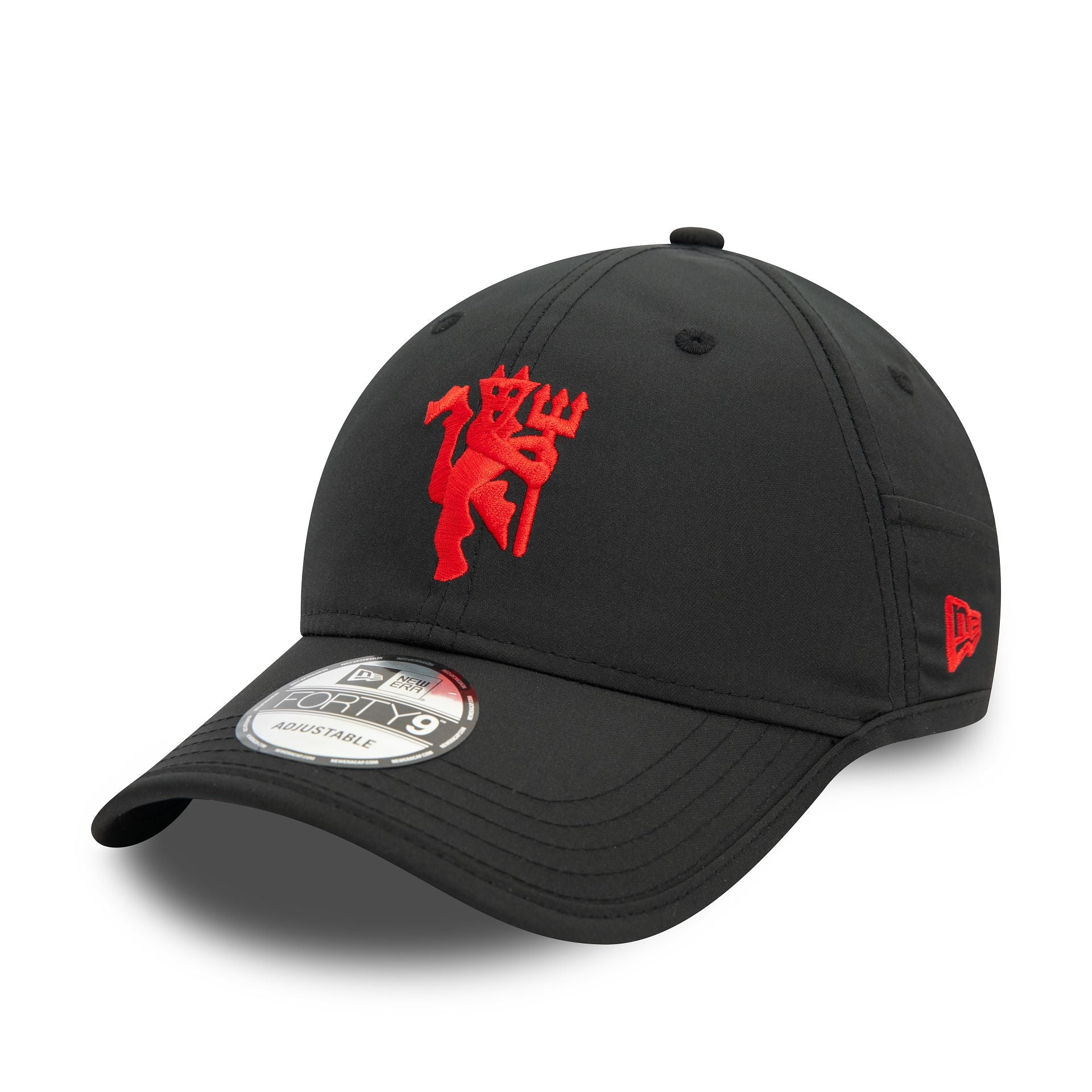 This is a Manchester United FC Featherweight Poly Black FORTY9 Adjustable Cap 1