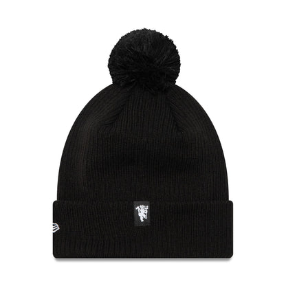 This is a Manchester United FC Stitch Patch Black Bobble Knit Beanie Hat 2