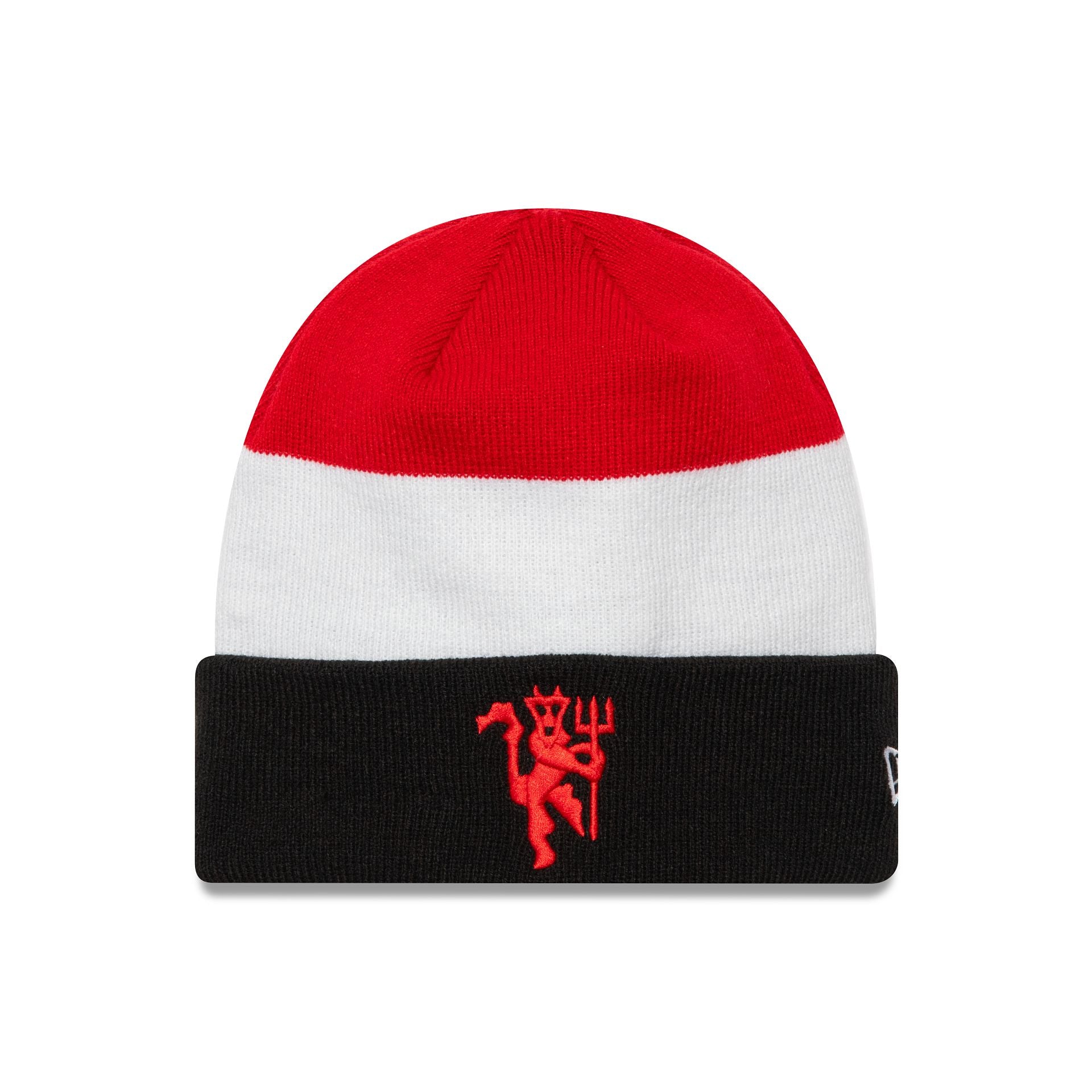 This is a Manchester United FC Flag Black Cuff Knit Beanie Hat 1