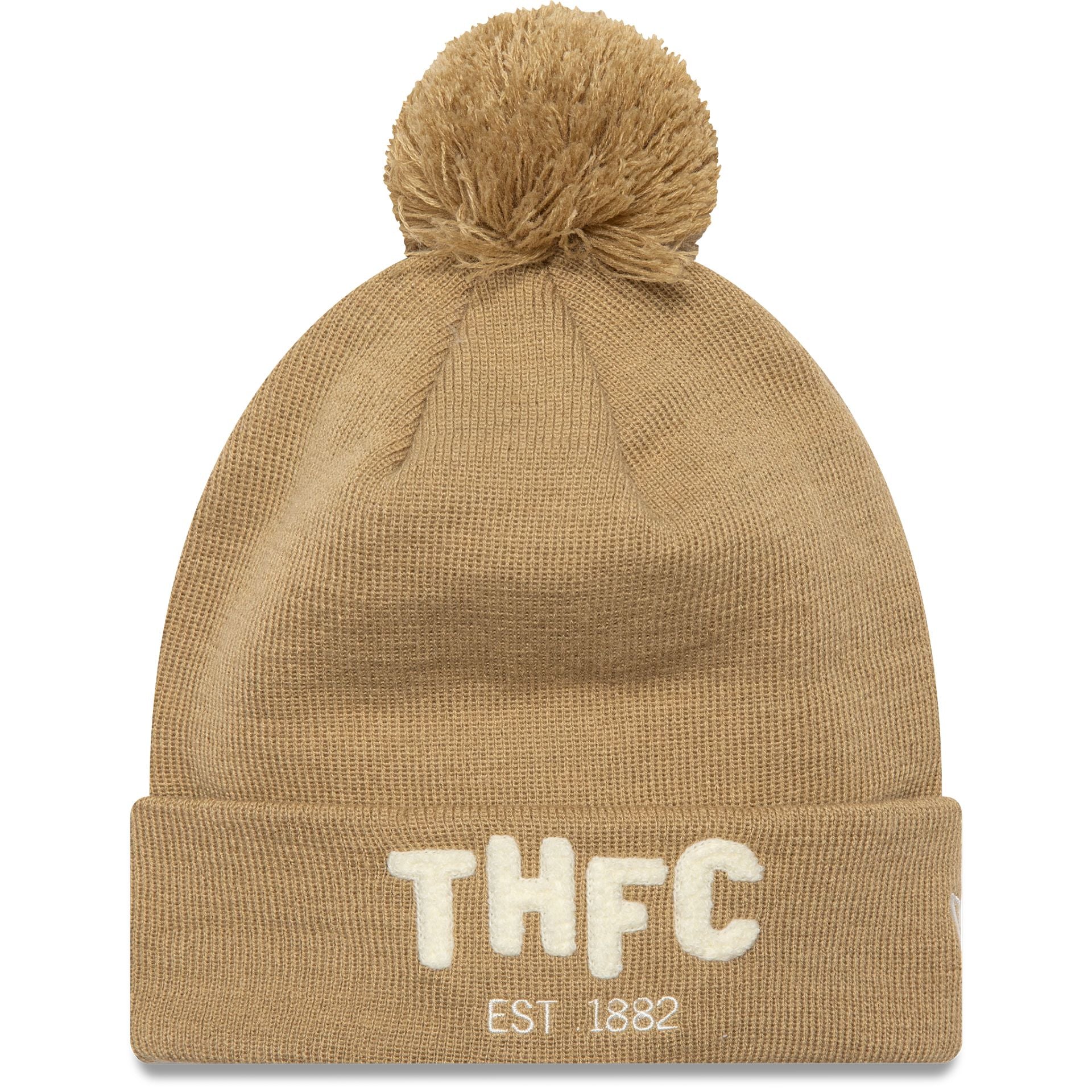 This is a Tottenham Hotspur FC Boucle Dark Beige Bobble Knit Beanie Hat 1