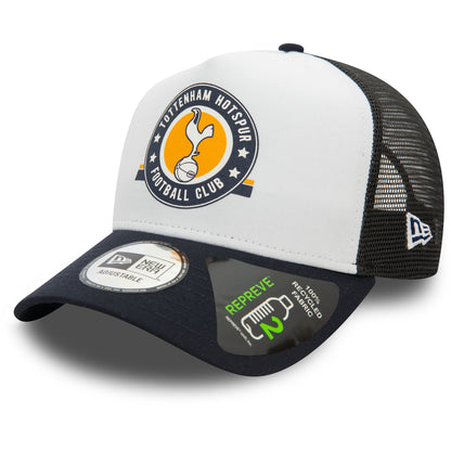 This is a Tottenham Hotspur FC Graphic Repreve Navy 9FORTY E-Frame Adjustable Trucker Cap 1