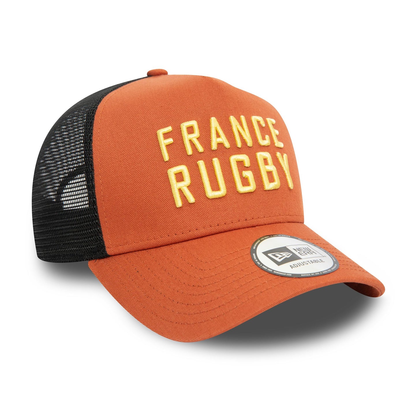 This is a French Federation Of Rugby Seasonal Brown 9FORTY E-Frame Adjustable Trucker Cap 3