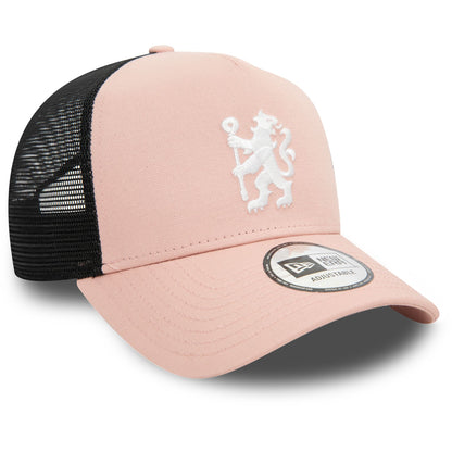 This is a Chelsea FC Lion Crest Seasonal Colour Pastel Pink 9FORTY E-Frame Adjustable Trucker Cap 3