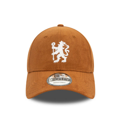 This is a Chelsea FC Lion Crest Faux Suede Dark Brown 9FORTY Adjustable Cap 2