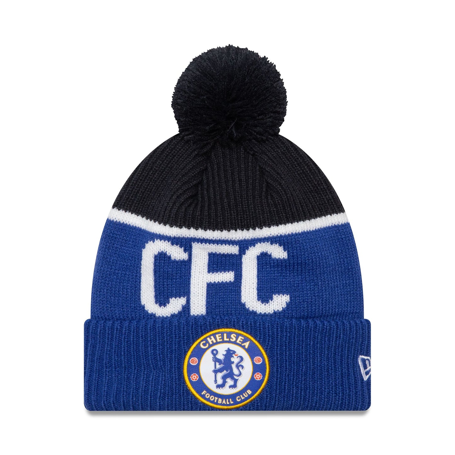 This is a Chelsea FC Lion Crest Sport Blue Bobble Knit Beanie Hat 1