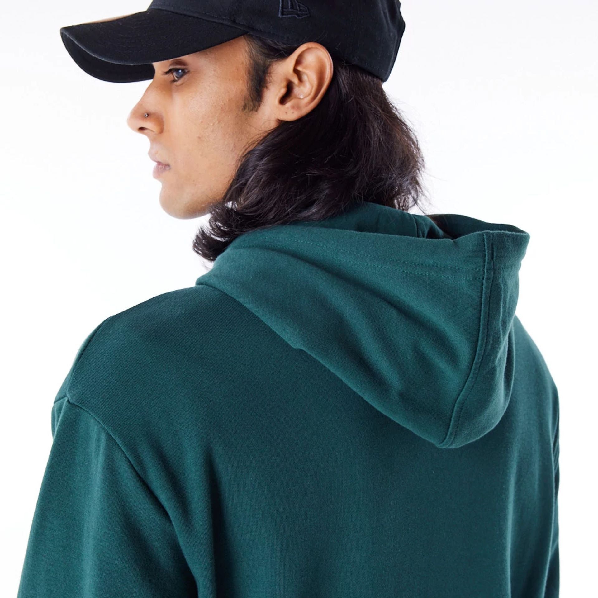 The Male model is wearing Chicago White Sox League Essential Dark Green Oversized Pullover Hoodie 7