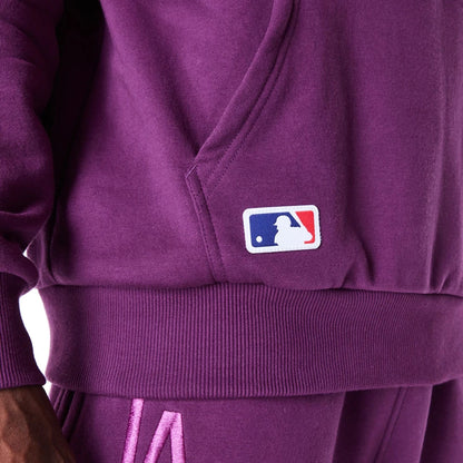 The Male model is wearing LA Dodgers League Essential Dark Purple Oversized Pullover Hoodie 5