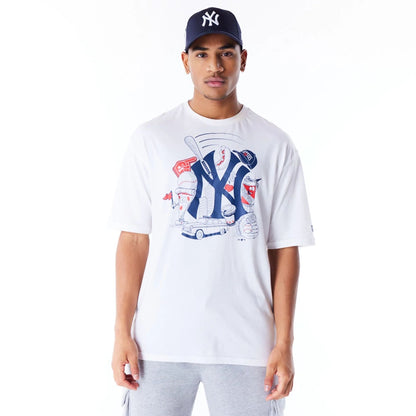 The Male model is wearing New York Yankees MLB Food Graphic White Oversized T-Shirt 1