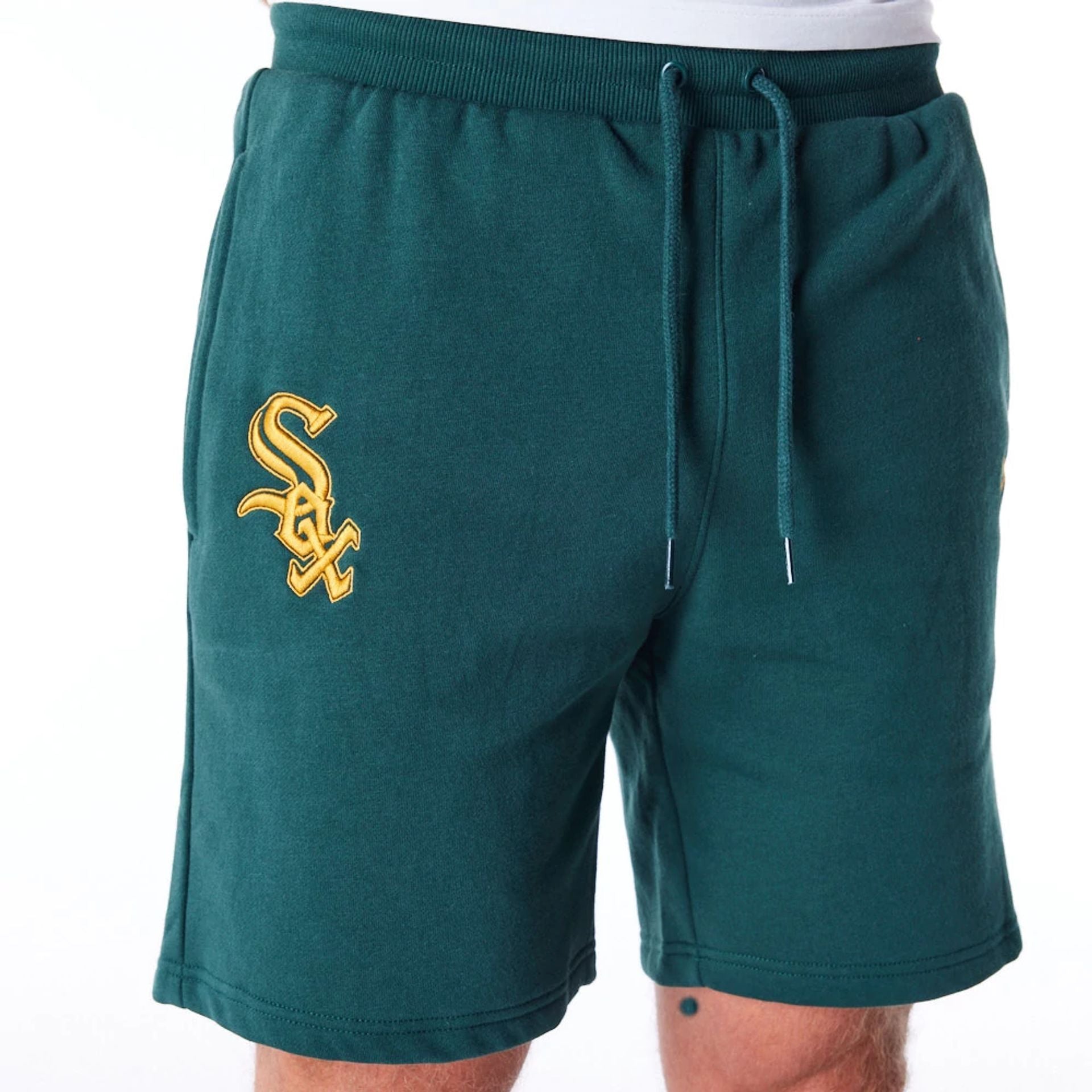 The Male model is wearing Chicago White Sox League Essential Dark Green Shorts 5