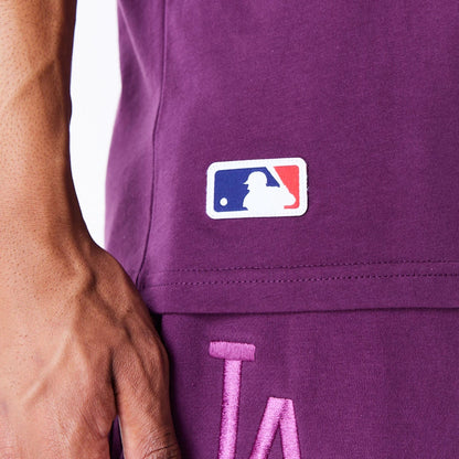 The Male model is wearing LA Dodgers League Essential Dark Purple Oversized T-Shirt 6