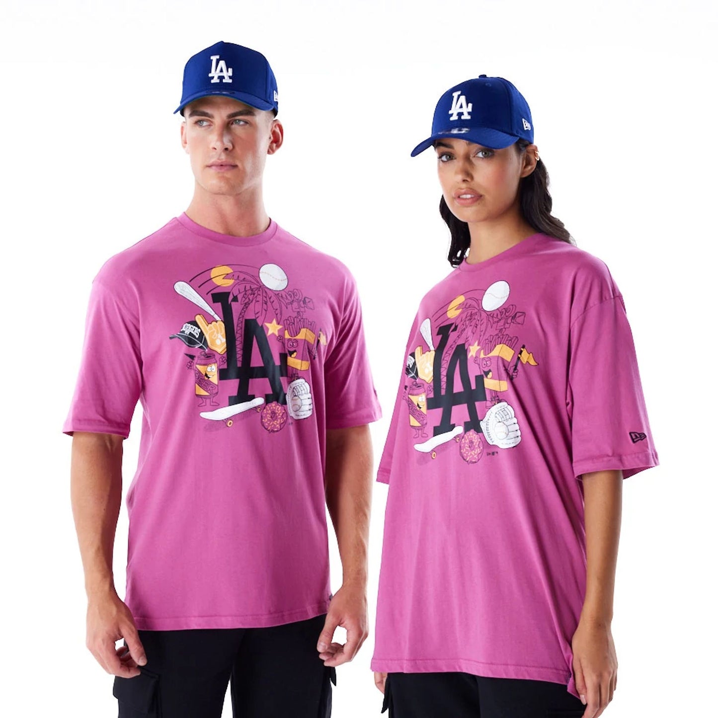 The Male model is wearing LA Dodgers MLB Food Graphic Purple Oversized T-Shirt 1