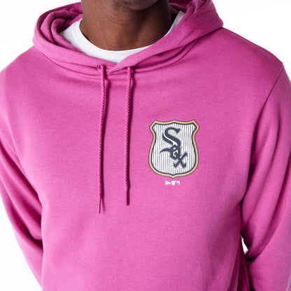 The Male model is wearing Chicago White Sox MLB Badge Graphic Purple Pullover Hoodie 4