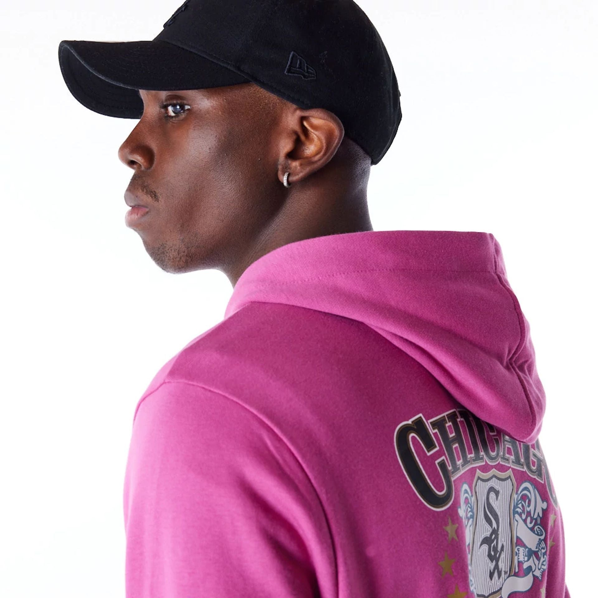 The Male model is wearing Chicago White Sox MLB Badge Graphic Purple Pullover Hoodie 5