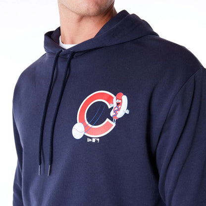 The Male model is wearing Chicago Cubs MLB Food Graphic Navy Oversized Pullover Hoodie 4