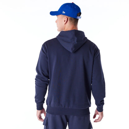 The Male model is wearing Chicago Cubs MLB Food Graphic Navy Oversized Pullover Hoodie 7