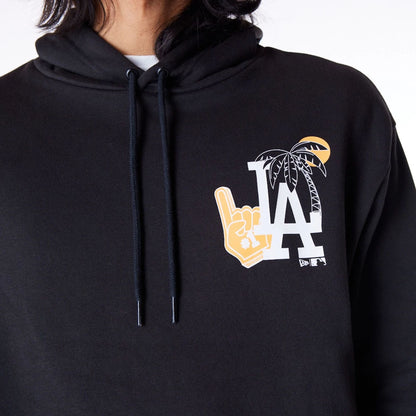 The Male model is wearing LA Dodgers MLB Graphic Black Oversized Pullover Hoodie 5