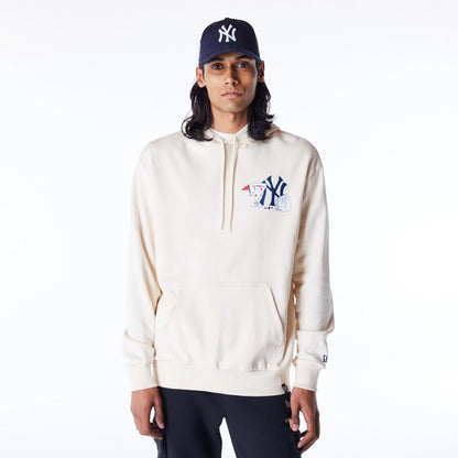 The Male model is wearing New York Yankees MLB Food Graphic Stone Oversized Pullover Hoodie 1