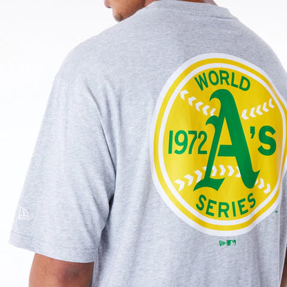 The Male model is wearing Oakland Athletics MLB World Series Grey Oversized T-Shirt  3