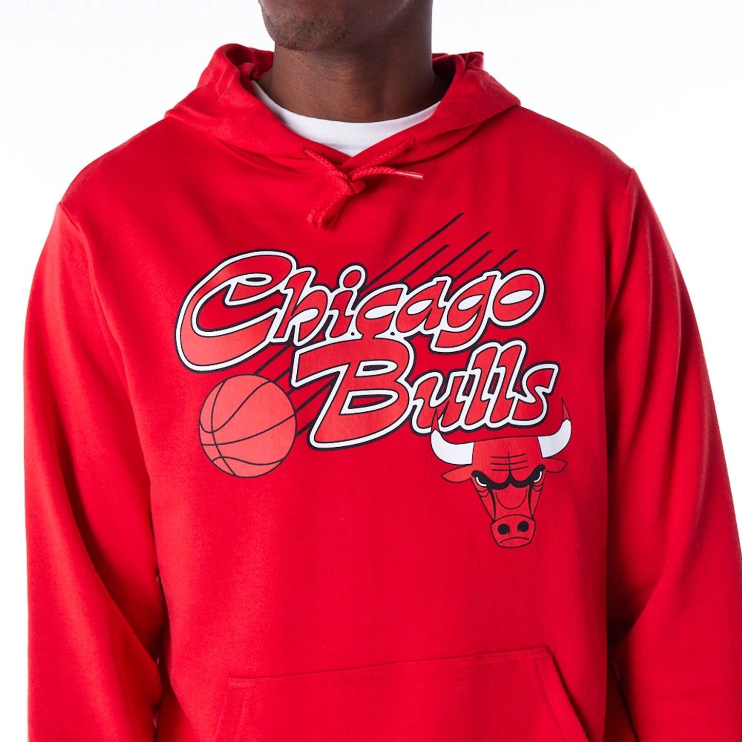 The Male model is wearing Chicago Bulls Script Red Pullover Hoodie 7