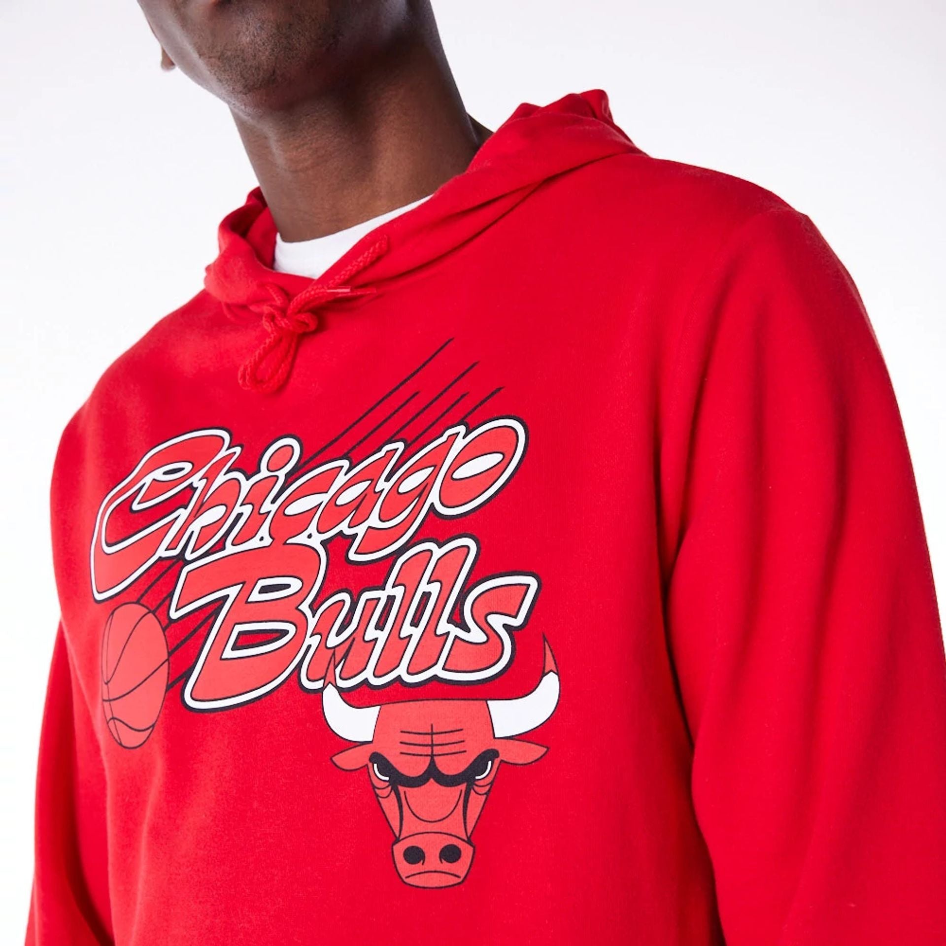 The Male model is wearing Chicago Bulls Script Red Pullover Hoodie 2