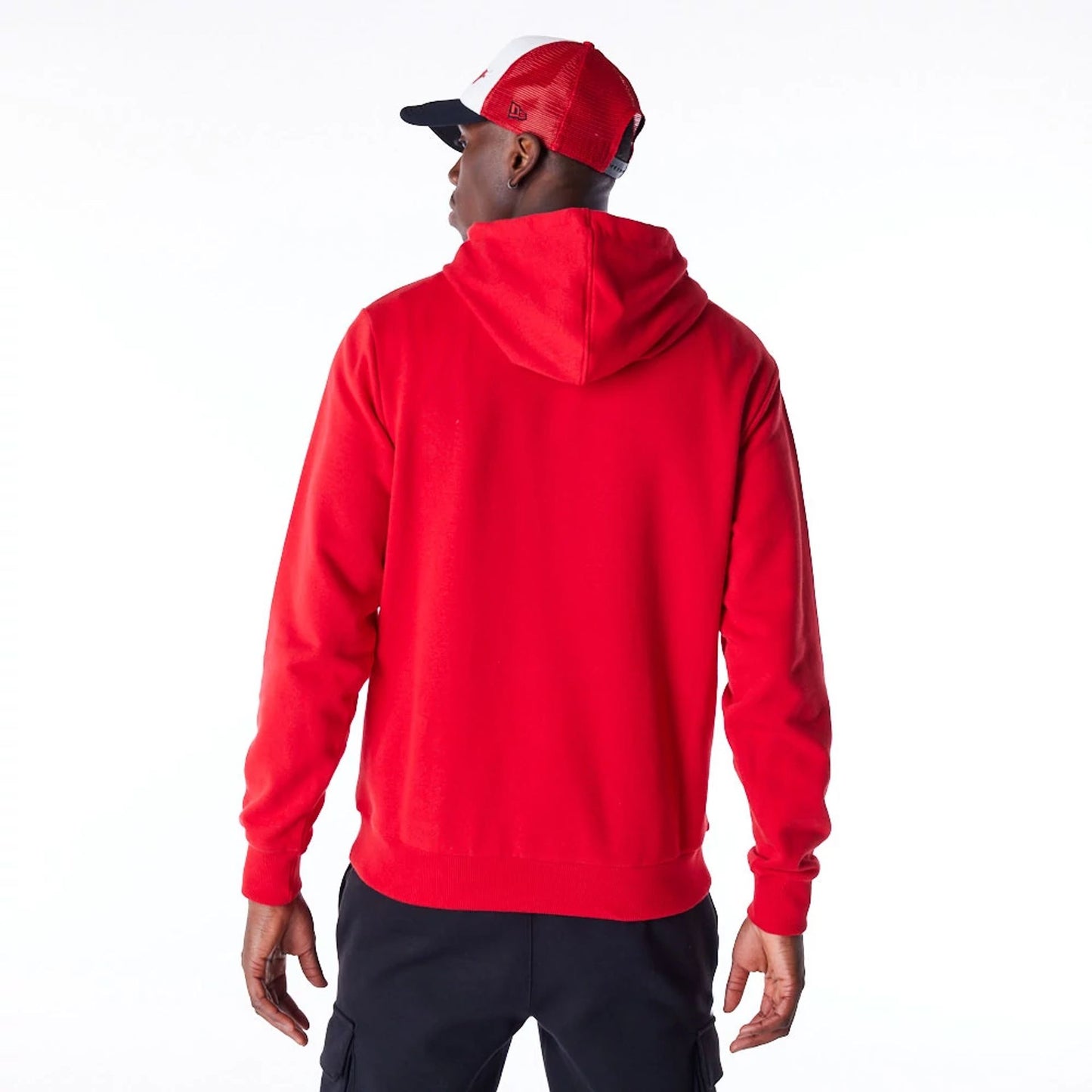 The Male model is wearing Chicago Bulls Script Red Pullover Hoodie 4