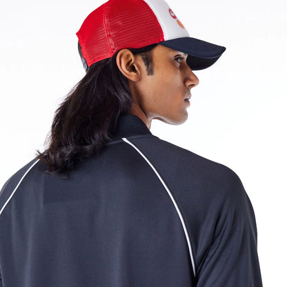 The Male model is wearing Chicago Bulls NBA Script Black Track Jacket 7