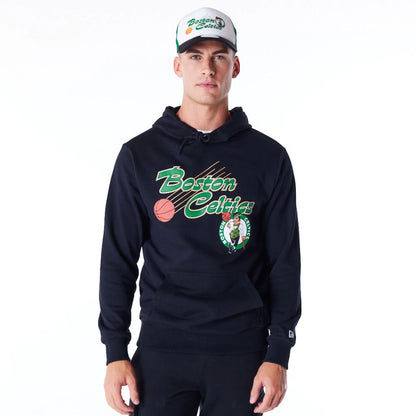 The Male model is wearing Boston Celtics Script Black Pullover Hoodie 1