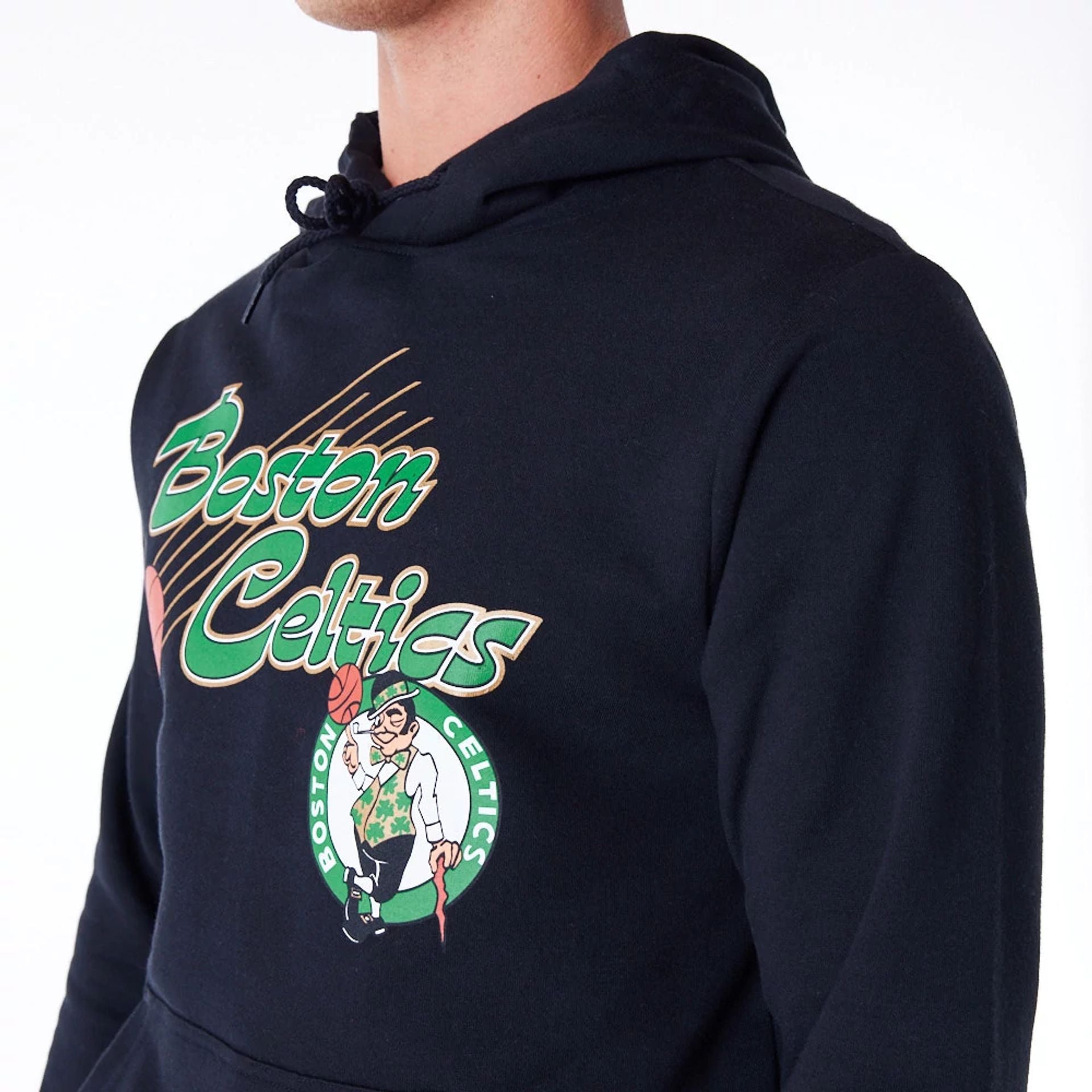 The Male model is wearing Boston Celtics Script Black Pullover Hoodie 2