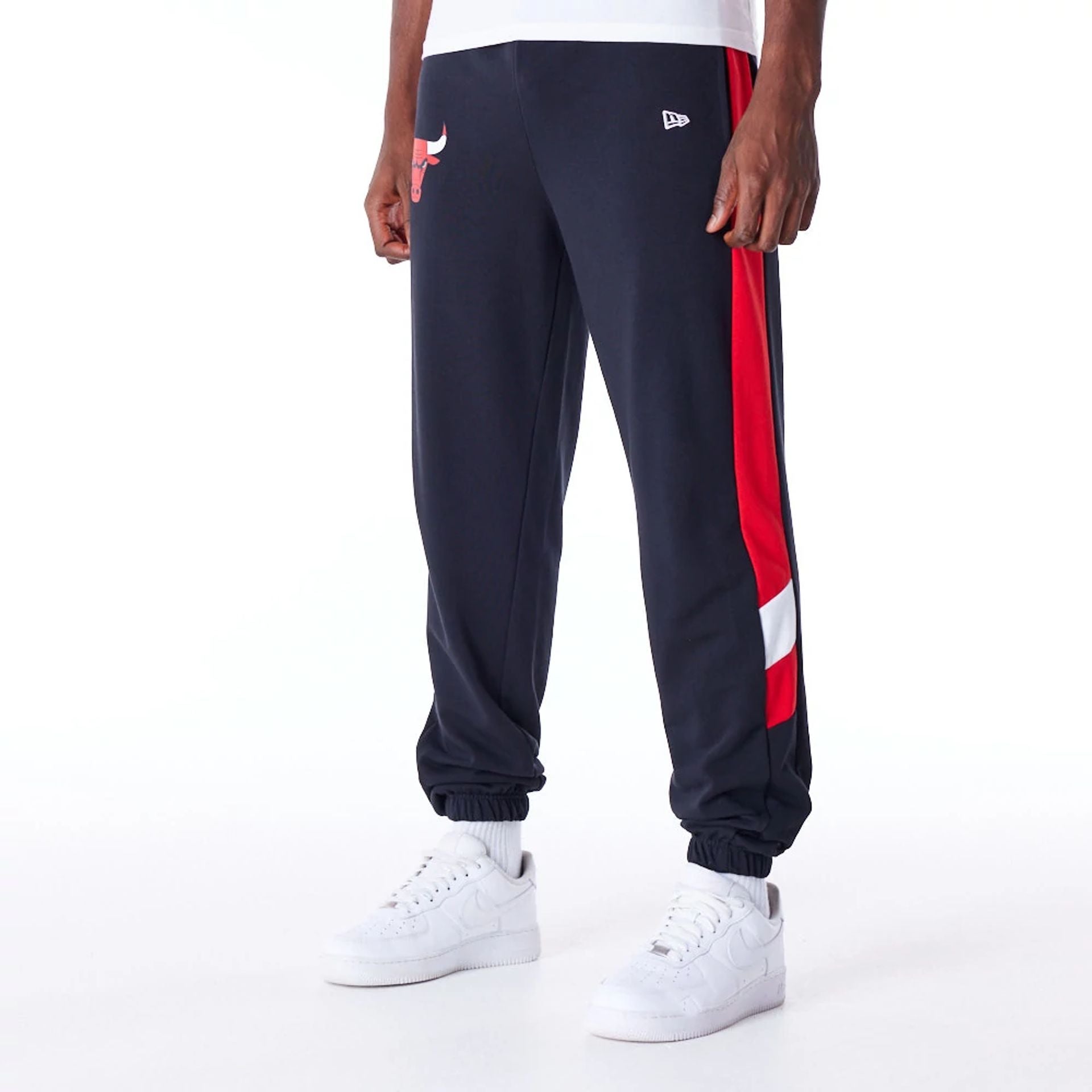 The Male model is wearing Chicago Bulls NBA Panel Black Fleece Joggers  1