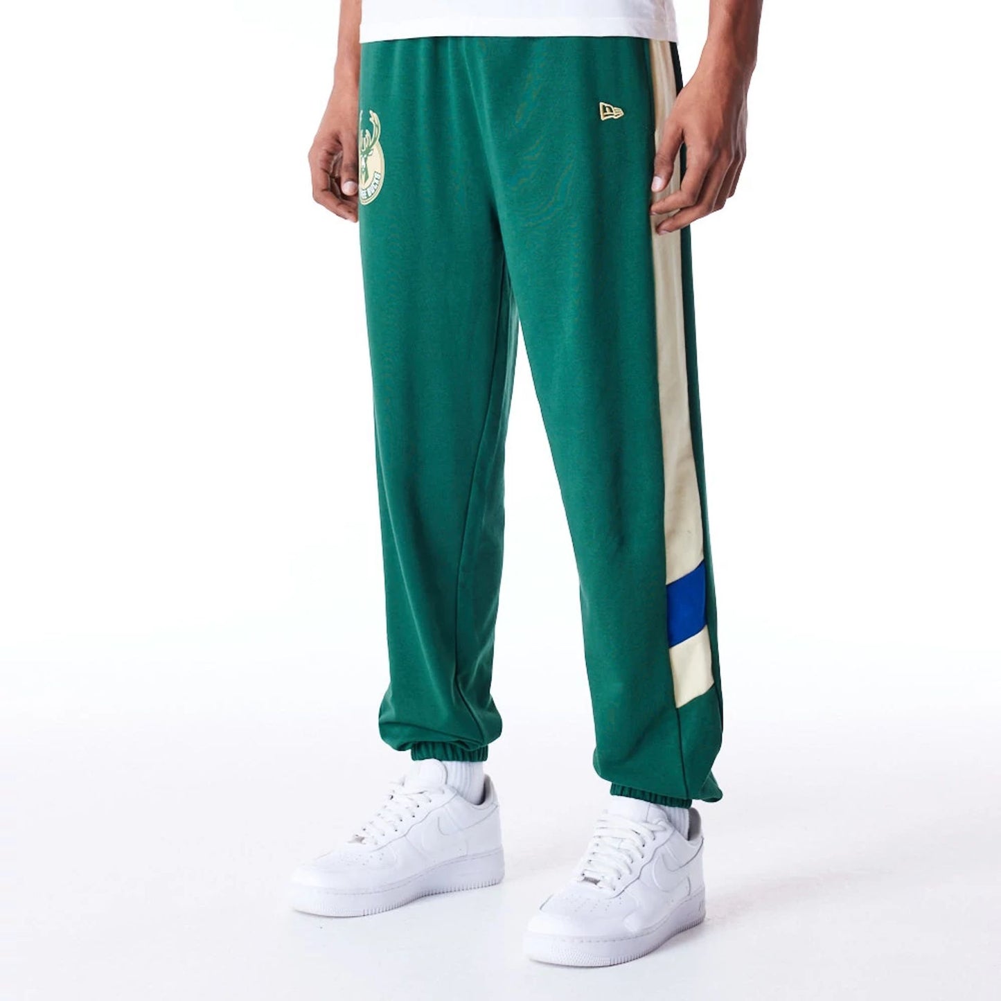 The Male model is wearing Milwaukee Bucks NBA Panel Dark Green Fleece Joggers 7