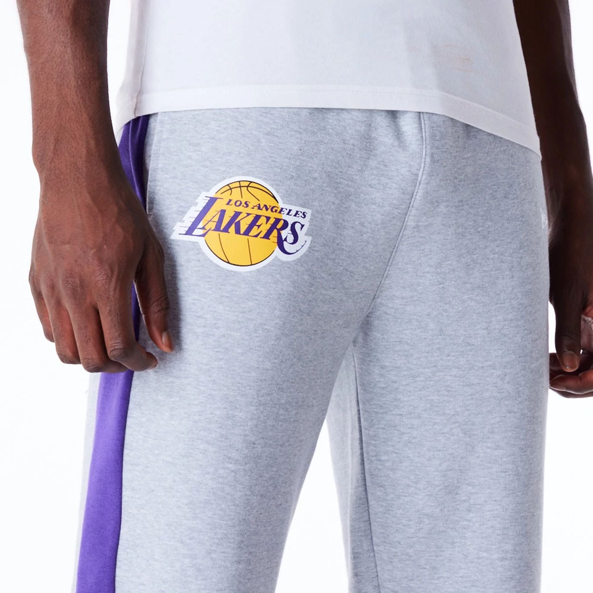 The Male model is wearing LA Lakers NBA Panel Grey Fleece Joggers  7