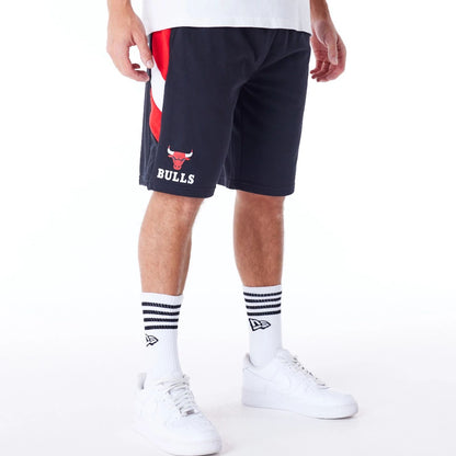 The Male model is wearing Chicago Bulls NBA Panel Black Oversized Shorts 5