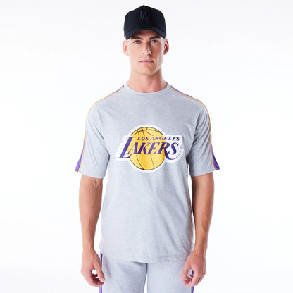 The Male model is wearing LA Lakers NBA Panel Grey Oversized T-Shirt  1