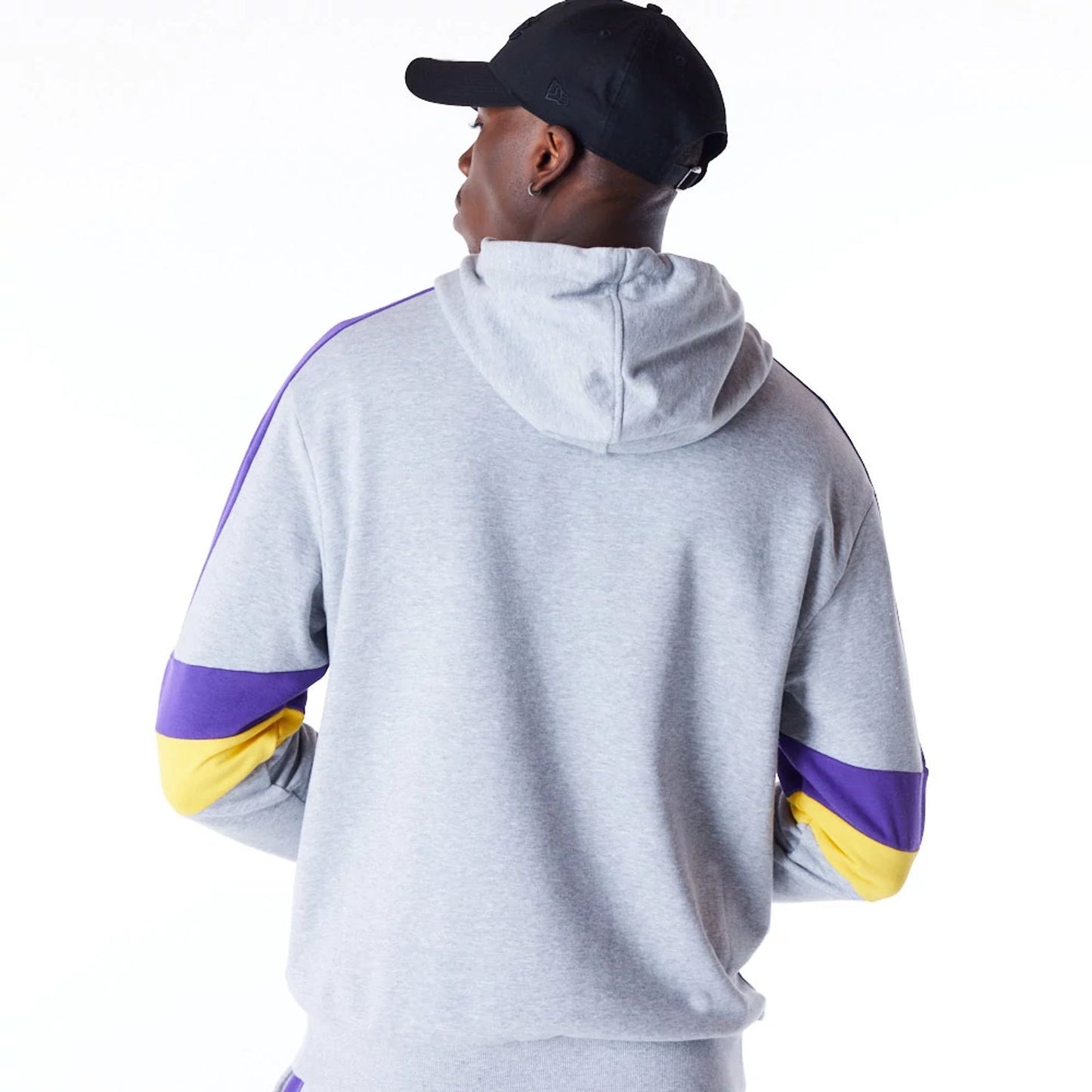 The Male model is wearing LA Lakers Colour Block Grey Pullover Hoodie  8